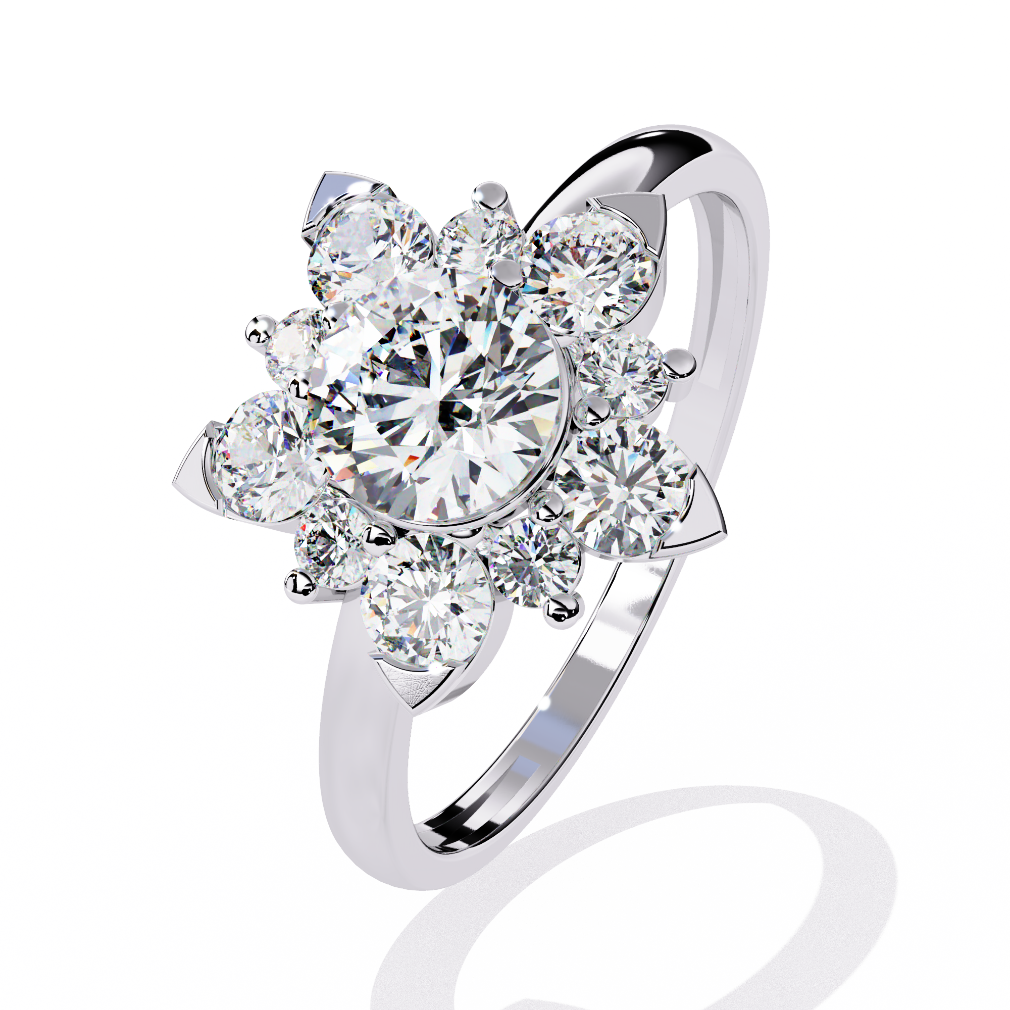 Solitairekart – 1.20 CT Floral Cluster Lab Grown Diamond Ring | 14K Yellow Gold
